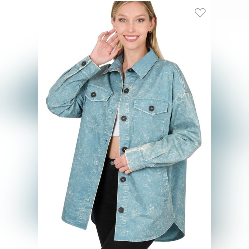 Zenana Premium Cotton Woven Oversized Vintage Washed Shacket